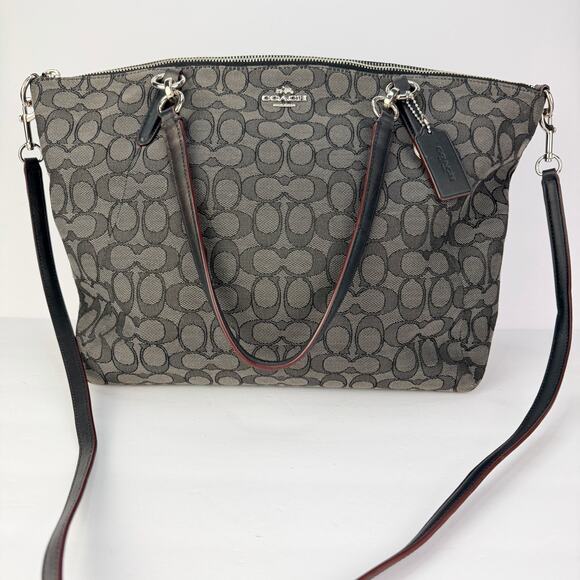 EUC Coach Kelsey Large Zip Signature Canvas Black/Grey Silver Satchel Purse - Picture 7 of 12